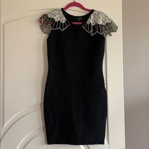Vici Black Dress with Beaded Shoulders
